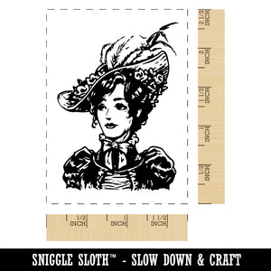 Elegant Victorian Lady Woman with Flower and Feathers in her Hat Rectangle Rubber Stamp for Stamping Crafting