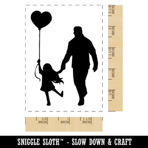 Father and Daughter Parent Silhouette with Heart Balloon Rectangle Rubber Stamp for Stamping Crafting
