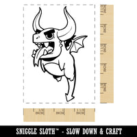 Impish and Diabolic Long Horned Dragon Whelp Rectangle Rubber Stamp for Stamping Crafting