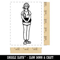 Nurse Woman Standing In Scrubs with Clipboard Rectangle Rubber Stamp for Stamping Crafting