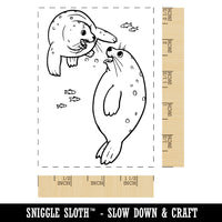 Playful Pair of Spotted Seals Rectangle Rubber Stamp for Stamping Crafting