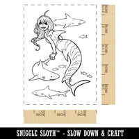 Striped Tiger Shark Mermaid Swimming with Shark Friends Rectangle Rubber Stamp for Stamping Crafting