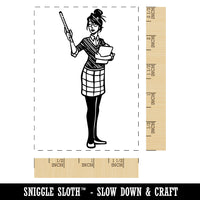 Teacher Instructor Librarian Woman with Ruler and Clipboard Rectangle Rubber Stamp for Stamping Crafting