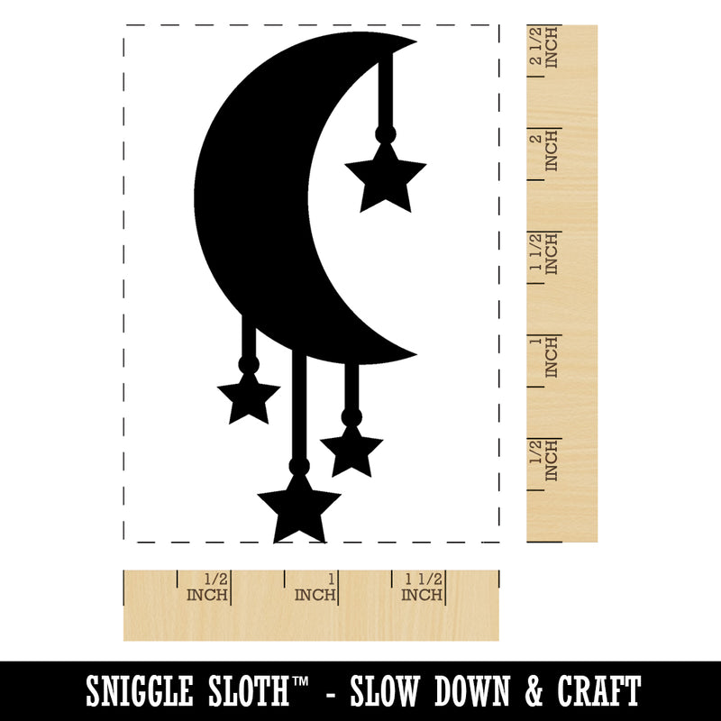 Moon with Hanging Stars Rectangle Rubber Stamp for Stamping Crafting