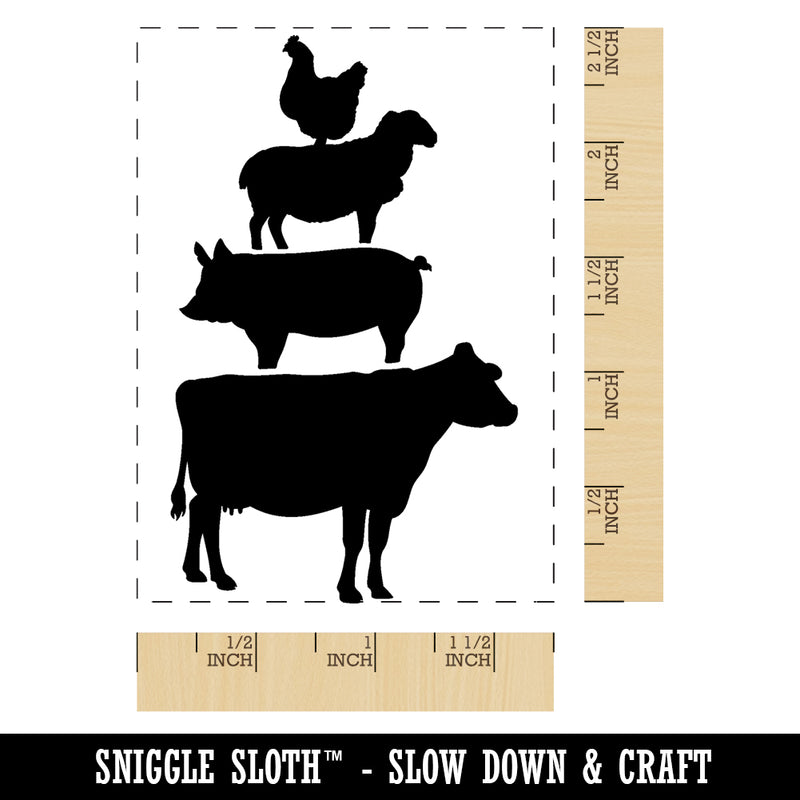 Chicken Sheep Pig Cow Stacked Farm Animals Rectangle Rubber Stamp for Stamping Crafting