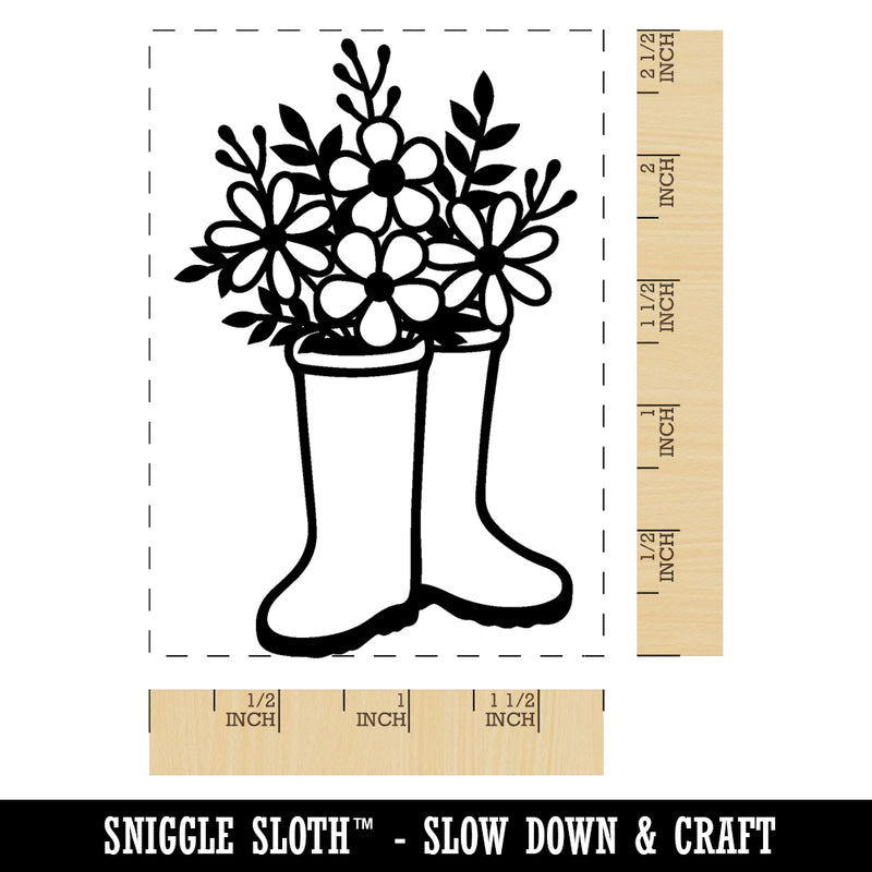 Rain Boots with Flowers Rectangle Rubber Stamp for Stamping Crafting