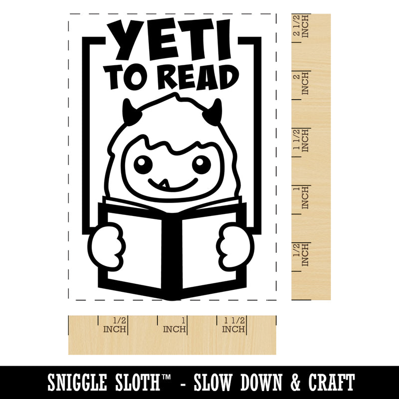 Yeti to Read with Book Rectangle Rubber Stamp for Stamping Crafting