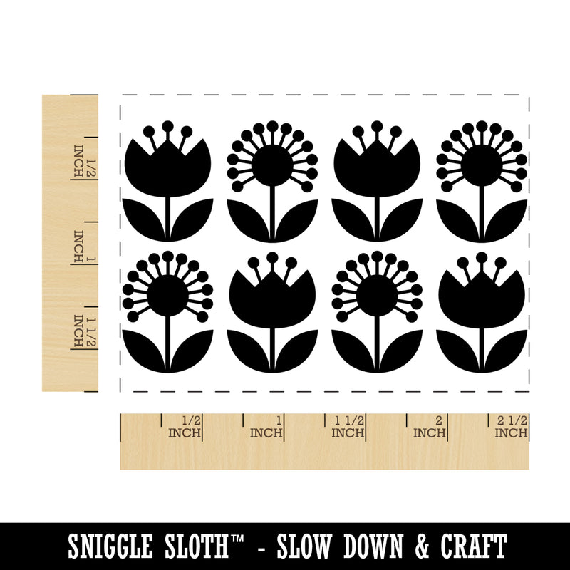 Scandinavian Flowers Rectangle Rubber Stamp for Stamping Crafting