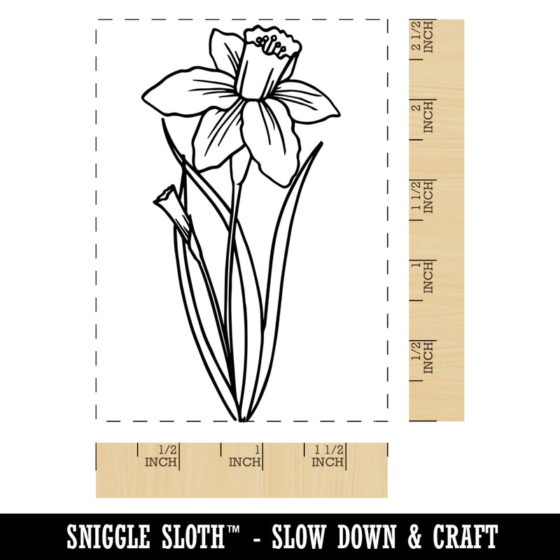 Hand Drawn Daffodil Flower Rectangle Rubber Stamp for Stamping Crafting