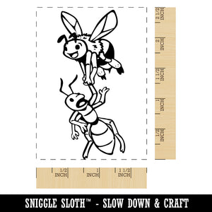 Bee Carrying Ant Bugs Rectangle Rubber Stamp for Stamping Crafting