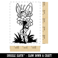 Butterfly Caterpillar on Flower Rectangle Rubber Stamp for Stamping Crafting