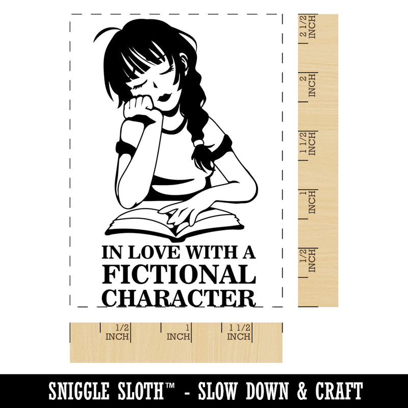 Girl In Love with Fictional Character Reading Rectangle Rubber Stamp for Stamping Crafting