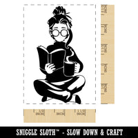 Nerdy Glasses Girl Reading Book Coffee Tea Rectangle Rubber Stamp for Stamping Crafting