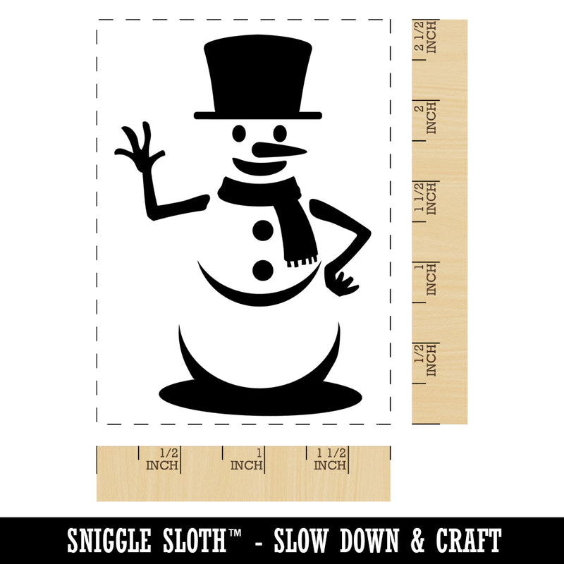 Simple Snowman Waving Winter Rectangle Rubber Stamp for Stamping Crafting