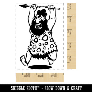 Wild Caveman Neanderthal Running with Spear Rectangle Rubber Stamp for Stamping Crafting