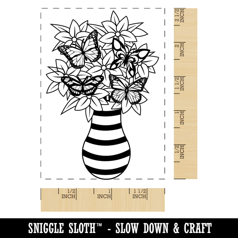 Butterfly Flower Bouquet Rectangle Rubber Stamp for Stamping Crafting