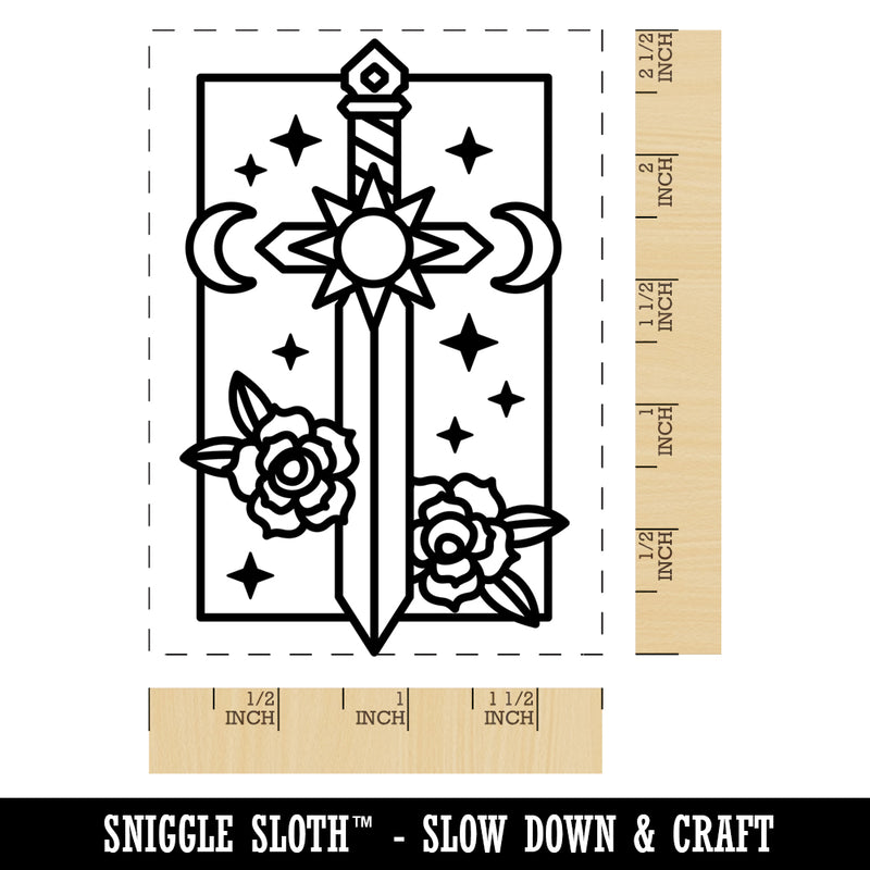 Magical Sword Sun Moon Stars Rectangle Rubber Stamp for Stamping Crafting