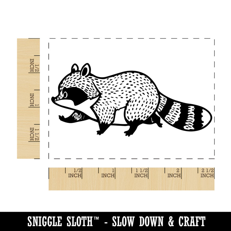 Cute Chubby Raccoon Walking Rectangle Rubber Stamp for Stamping Crafting