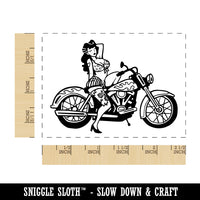 Pinup Woman Biker on Motorcycle Rectangle Rubber Stamp for Stamping Crafting