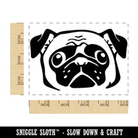 Wide Eyed Pug Dog Face Rectangle Rubber Stamp for Stamping Crafting