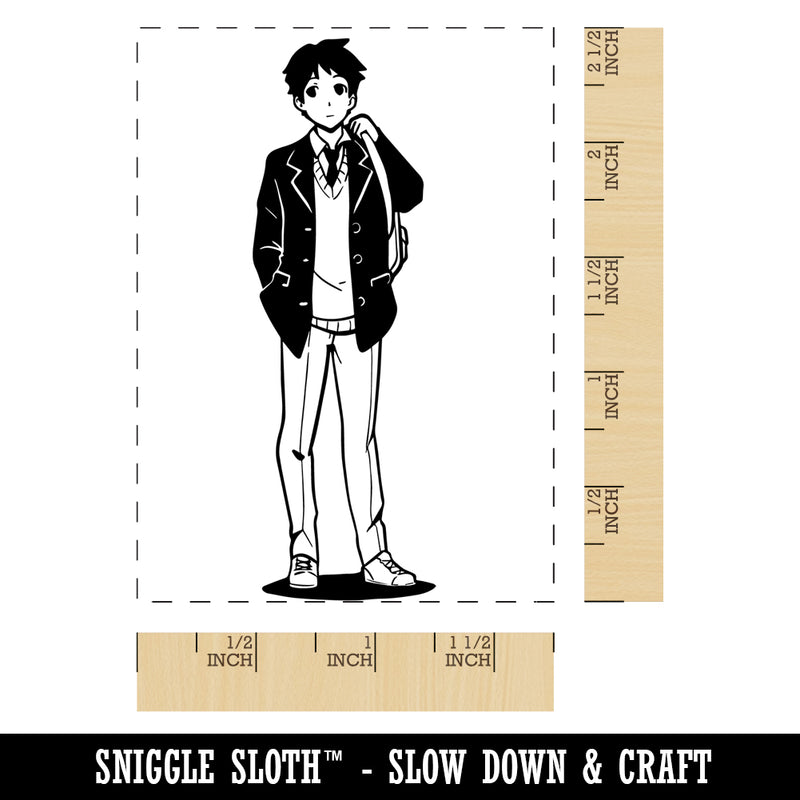 Anime School Boy Student Rectangle Rubber Stamp for Stamping Crafting
