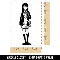 Anime School Girl Student Rectangle Rubber Stamp for Stamping Crafting