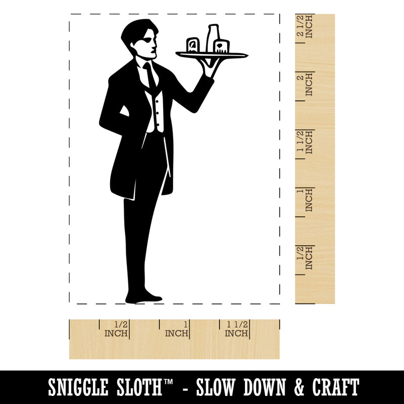 Butler Servant with Tray Rectangle Rubber Stamp for Stamping Crafting