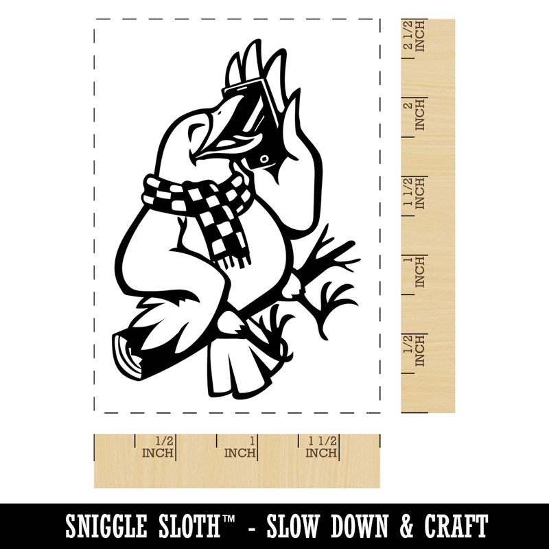 Calling Bird on Phone 12 Days of Christmas Rectangle Rubber Stamp for Stamping Crafting