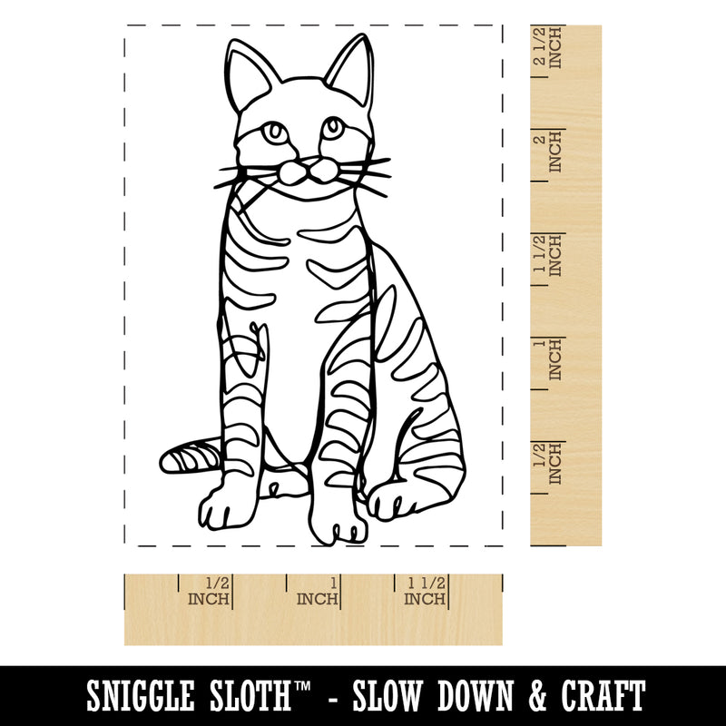 Cat Artsy Contour Line Rectangle Rubber Stamp for Stamping Crafting