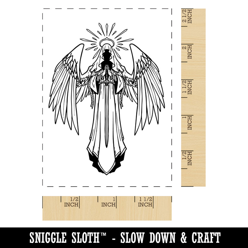 Cloaked Angel with Sword Rectangle Rubber Stamp for Stamping Crafting