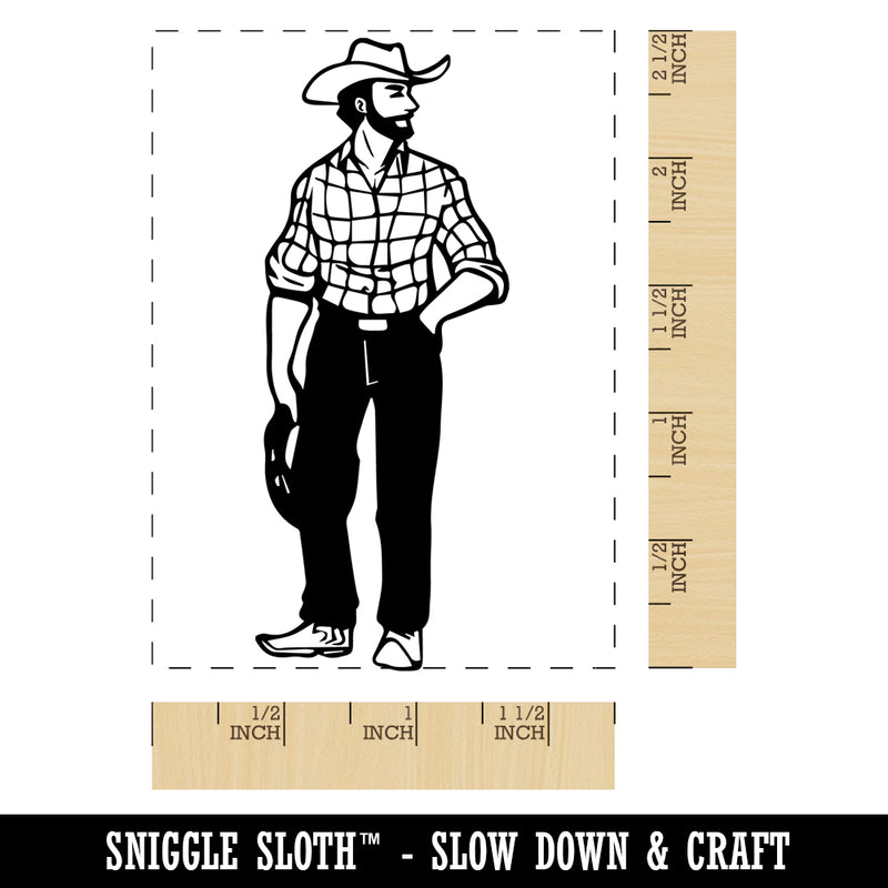 Country Cowboy Man Rectangle Rubber Stamp for Stamping Crafting