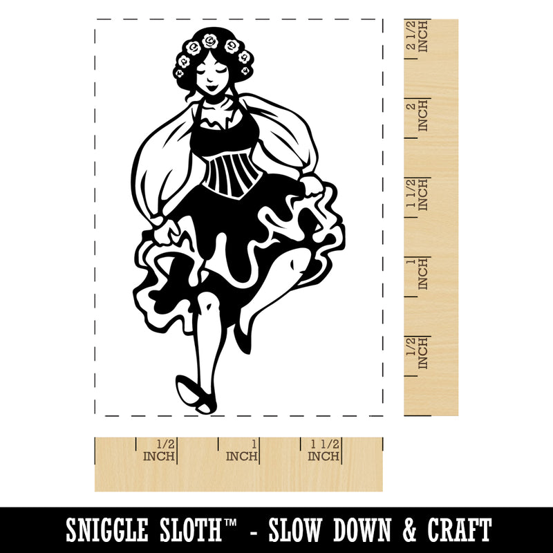 Dancing Lady Maiden Dress 12 Days of Christmas Rectangle Rubber Stamp for Stamping Crafting