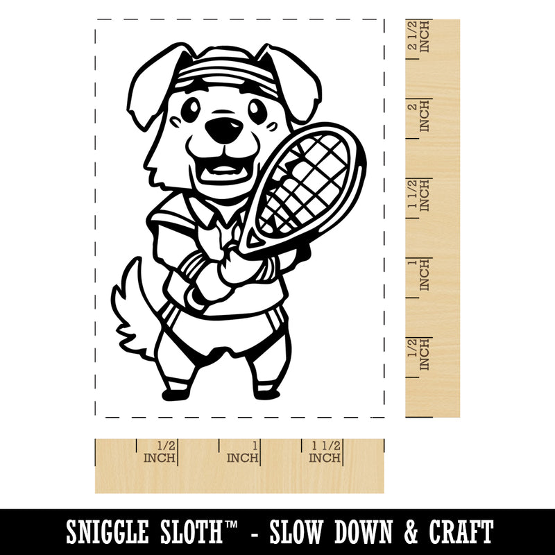 Eager Tennis Player Dog Rectangle Rubber Stamp for Stamping Crafting