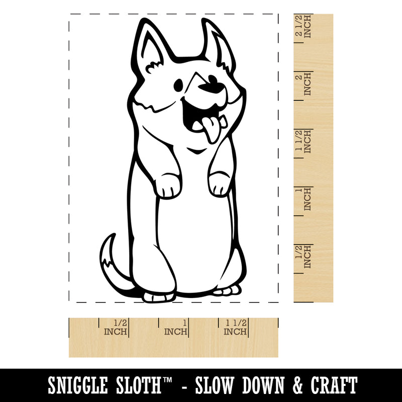Happy Corgi Dog Standing Tall Rectangle Rubber Stamp for Stamping Crafting