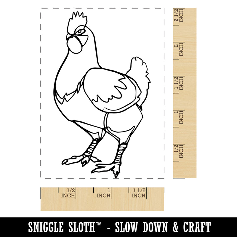 Hen Chicken Artsy Contour Line Rectangle Rubber Stamp for Stamping Crafting