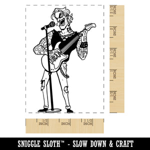 Musician Rockstar Singer with Guitar Rectangle Rubber Stamp for Stamping Crafting