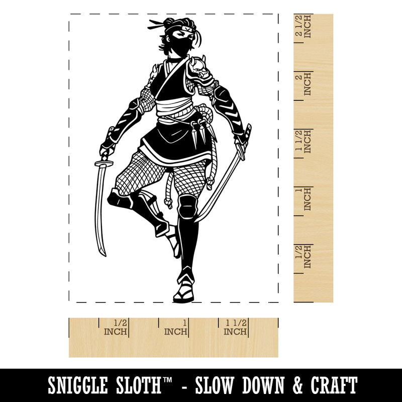 Ninja Woman Shinobi Rogue Rectangle Rubber Stamp for Stamping Crafting