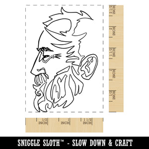 Old Man Profile Artsy Contour Line Rectangle Rubber Stamp for Stamping Crafting