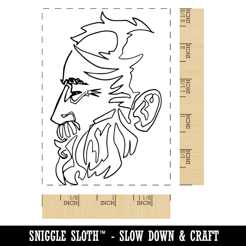 Old Man Profile Artsy Contour Line Rectangle Rubber Stamp for Stamping Crafting