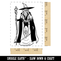 Old Wizard Mage with Cape and Staff Rectangle Rubber Stamp for Stamping Crafting