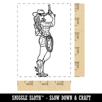 Pin-Up Cowgirl in Cowboy Boots Rectangle Rubber Stamp for Stamping Crafting