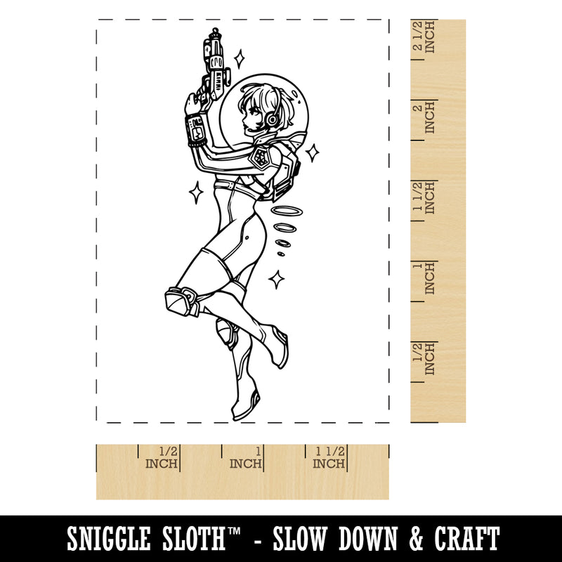 Pin-Up Space Woman Science Fiction Rectangle Rubber Stamp for Stamping Crafting
