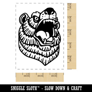 Snarling Angry Bear Head Rectangle Rubber Stamp for Stamping Crafting