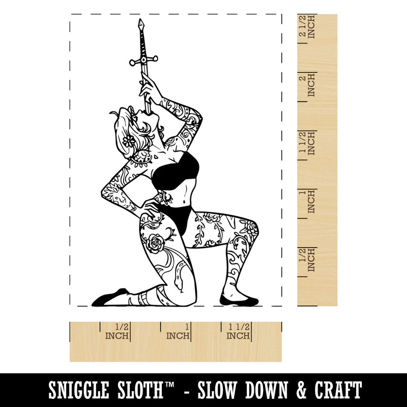 Sword Swallowing Woman Carnival Circus Rectangle Rubber Stamp for Stamping Crafting