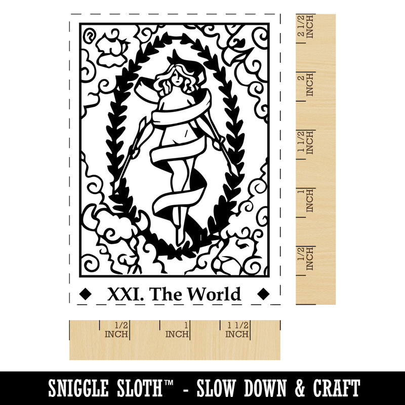 Tarot The World Card Major Arcana Rectangle Rubber Stamp for Stamping Crafting