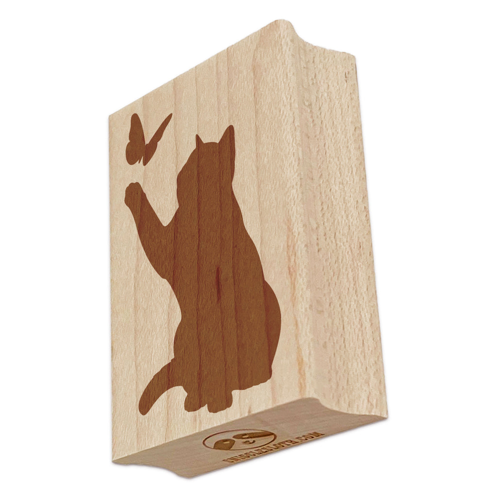 Cat Playing with Butterfly Rectangle Rubber Stamp for Stamping Crafting