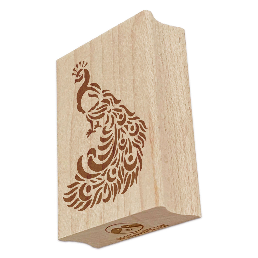 Peacock with Draping Tail Feathers Rectangle Rubber Stamp for Stamping Crafting