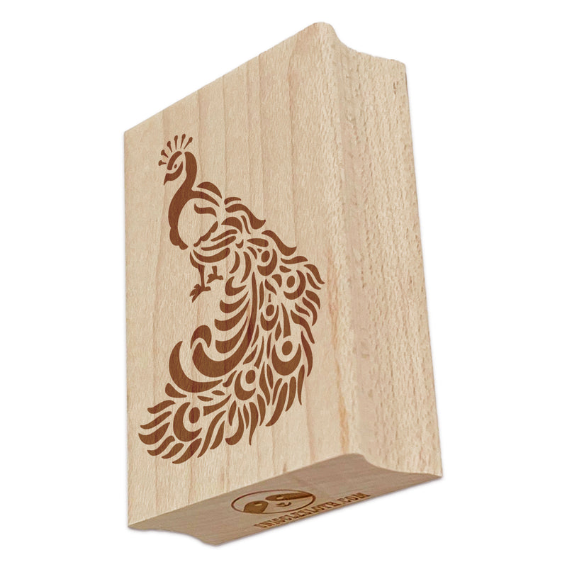 Peacock with Draping Tail Feathers Rectangle Rubber Stamp for Stamping Crafting