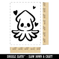 Cute Kawaii Squid with Hearts Sea Life Tentacles Rectangle Rubber Stamp for Stamping Crafting