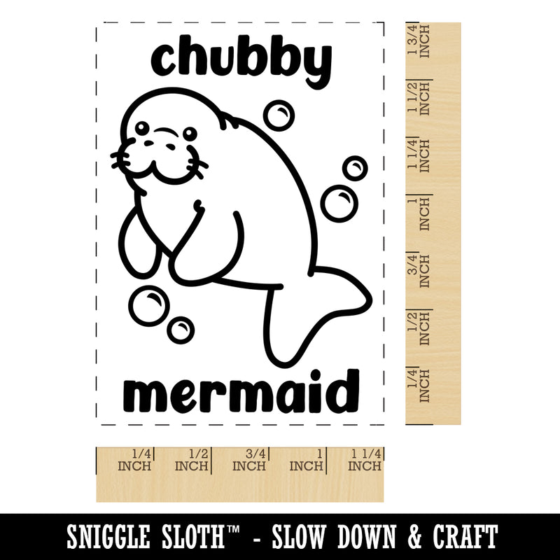 Manatee Chubby Mermaid Rectangle Rubber Stamp for Stamping Crafting
